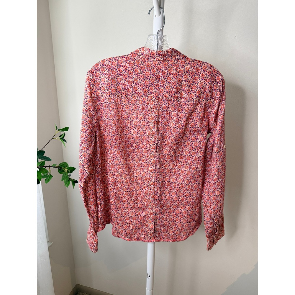 Holding Horses Anthropologie Red Purple Floral Cotton Button Down Shirt Size 8 - Picture 4 of 7